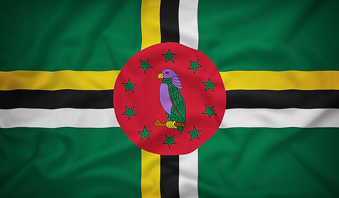 The Sisserou Parrot on the flag of Dominica has purple feathers.