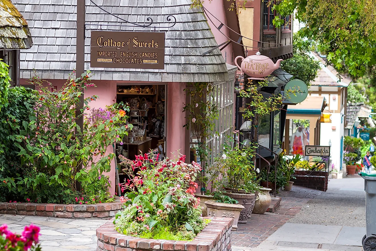 Quaint ivy covered shops in Carmel by the sea, city on the Pacific coast known for its enchanting architecture.. Image credit: J Wendy Baker via Shutterstock