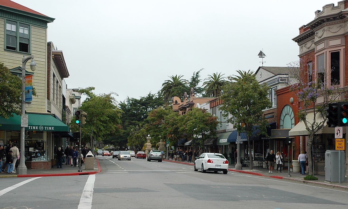 Looking north on Bridgeway in Sausalito, California.