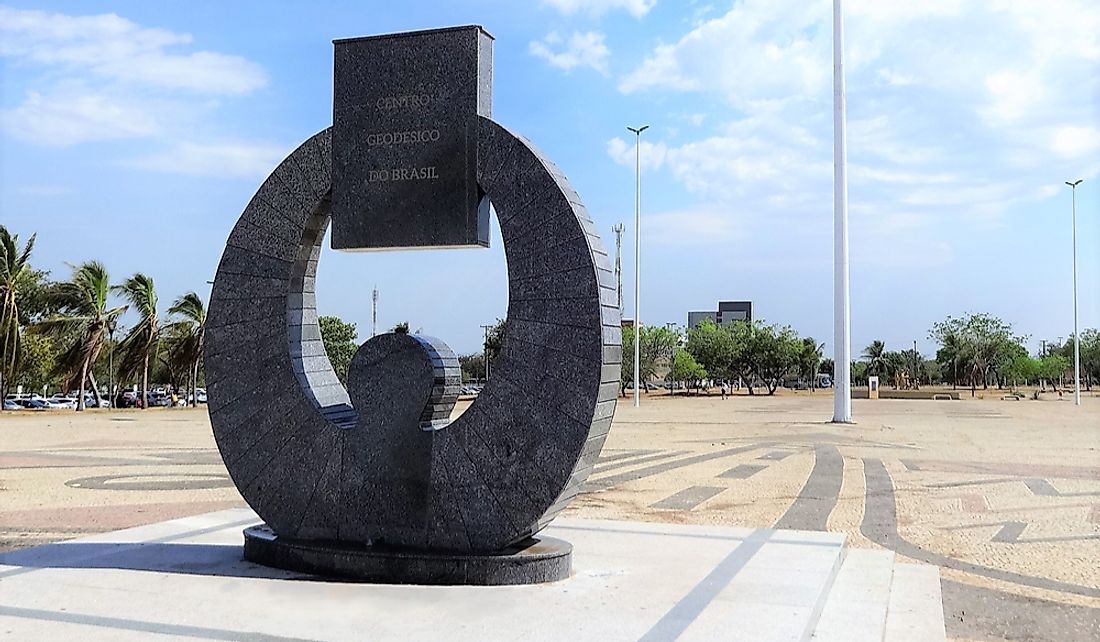 Monument marking the Geodesic Center of Brazil in Palmas, Tocantins, Brazil.  Editorial credit: Giovanni Zacchini / Shutterstock.com