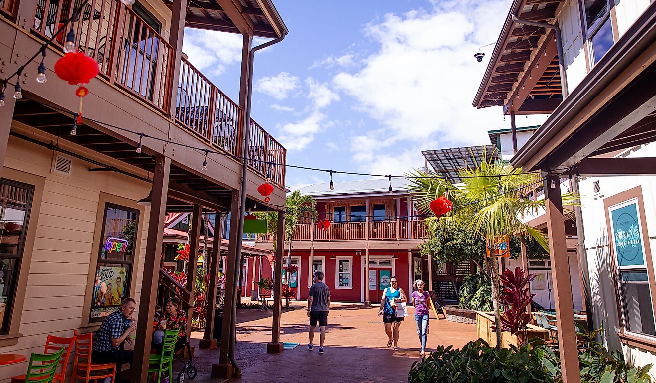 Koloa Village shopping center in Koloa, Hawaii. Editorial credit: bluestork / Shutterstock.com.