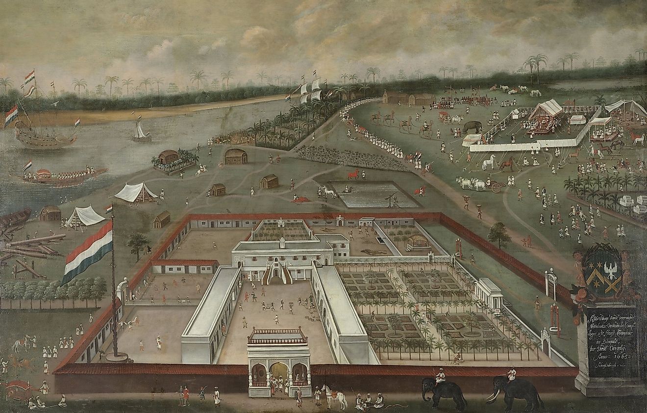 The Trading Post of the Dutch East India Company in Hooghly, Bengal, by Hendrik van Schuylenburgh, 1665. Image credit: Everett Collection/Shutterstock.com