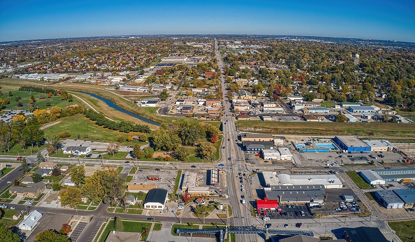 Aerial View of the Omaha Suburb of Papillion, Nebraska.