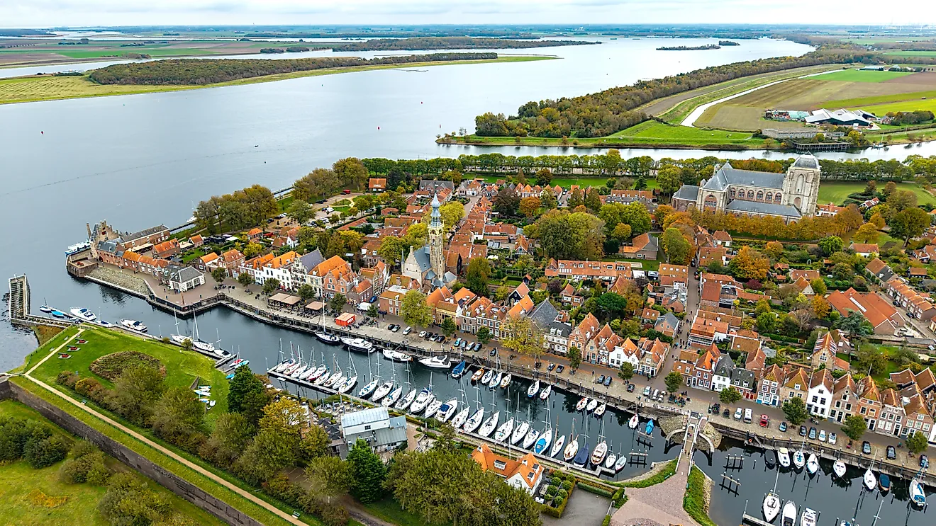 Aerial view of the historic town of Veere, the Netherlands.