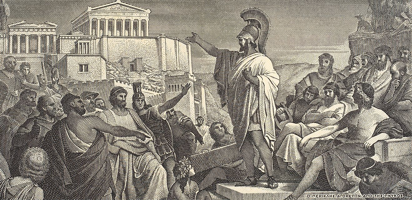 Famous historical speech of Pericles at the end of the first year of the Peloponnesian War. (Credit: vkilikov vis Shutterstock)