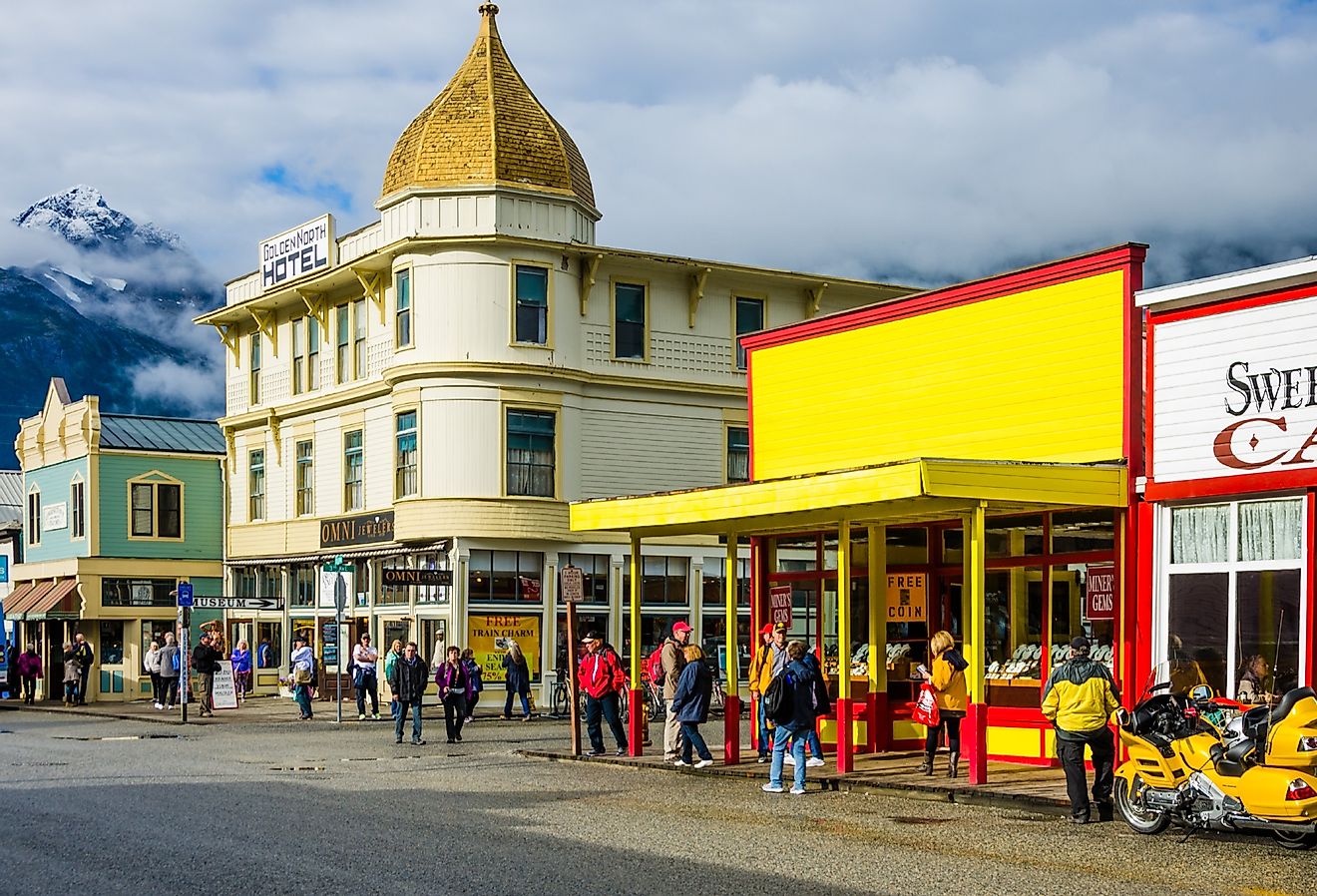Skagway, Alaska, colorful storefronts line the street in the downtown. Image credit lembi via Shutterstock