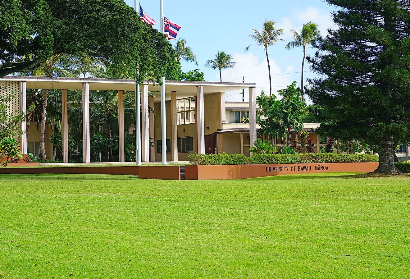 View of the campus of the University of Hawaii at Manoa, a public university located in Honolulu, Oahu, Hawaii. Image credit EQRoy via Shutterstock.