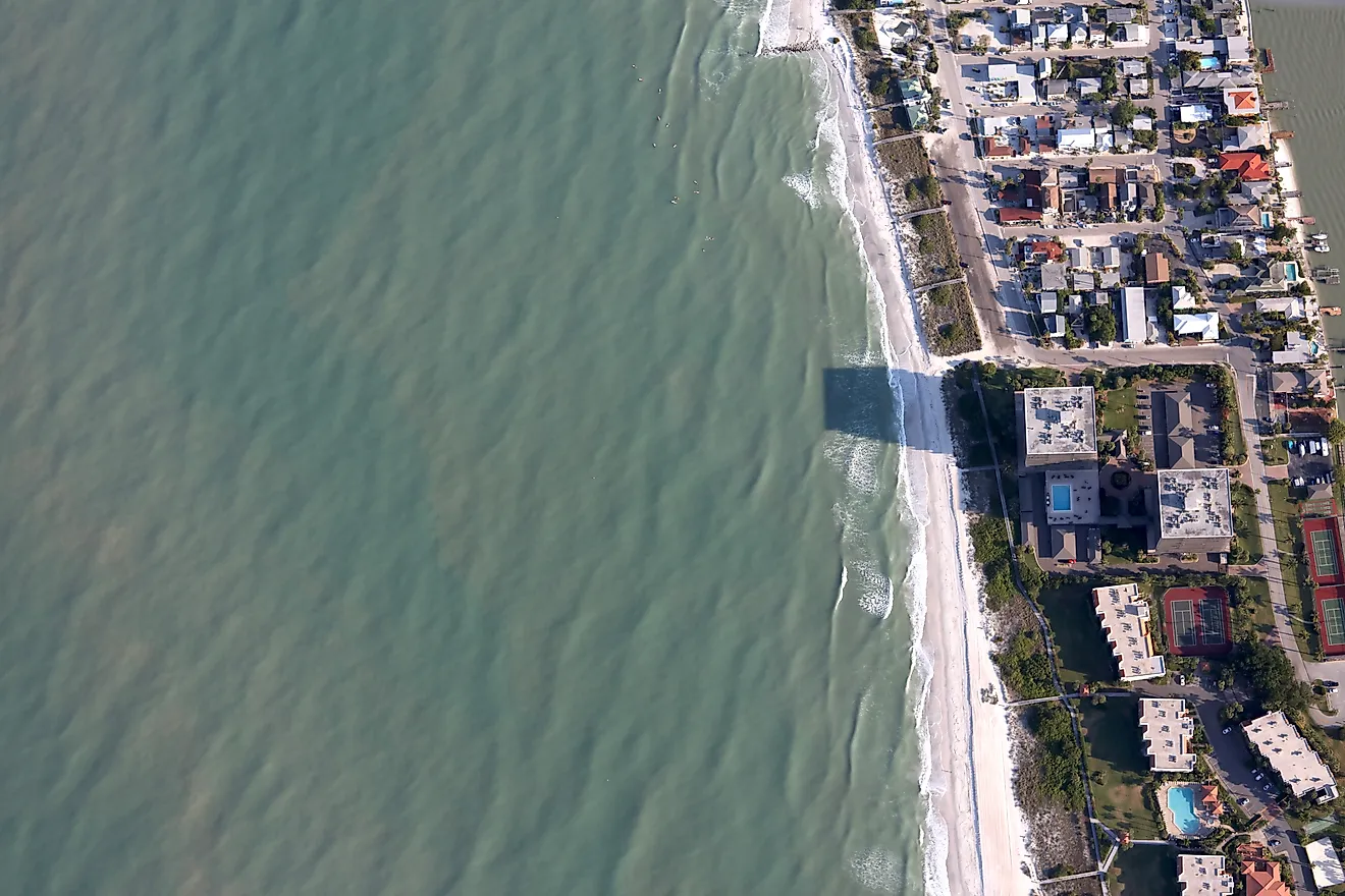 High resolution aerial photograph of a beach community in Florida.