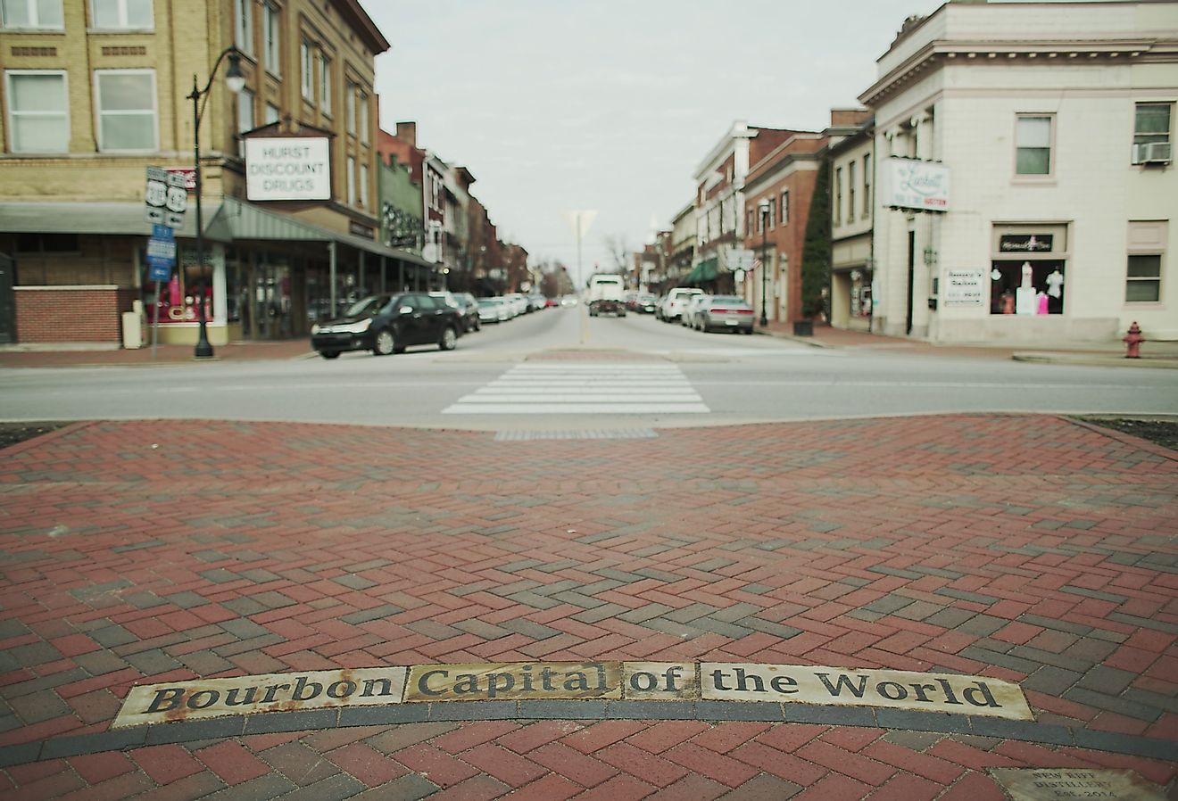 Bourbon capital of the world sign and downtown, Bardstown, Kentucky. Image credit University of College via Shutterstock