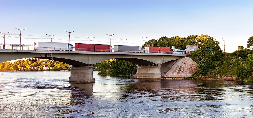 Trucks on the border between Estonia and Russia. 