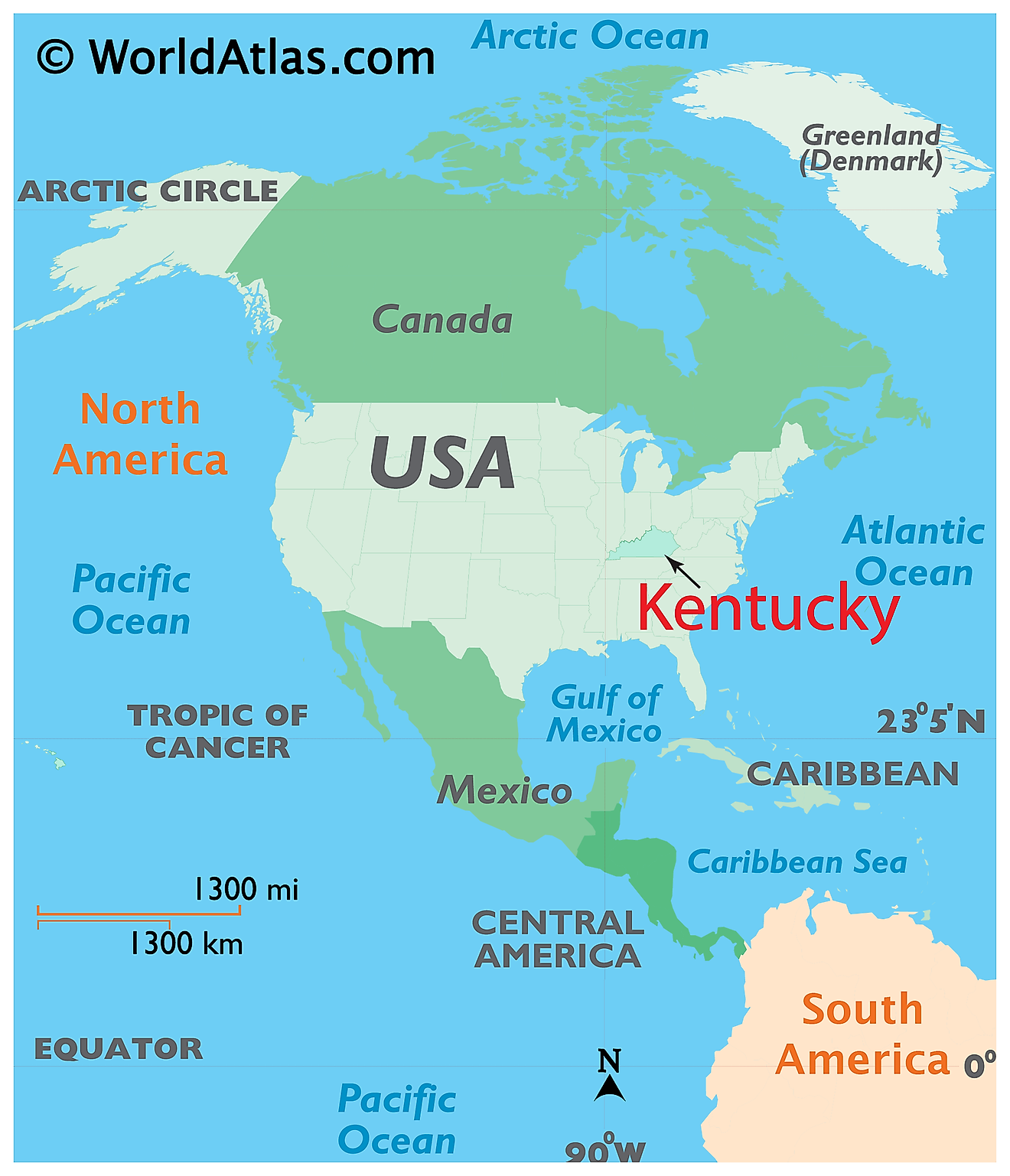 Map showing location of Kentucky in the world.