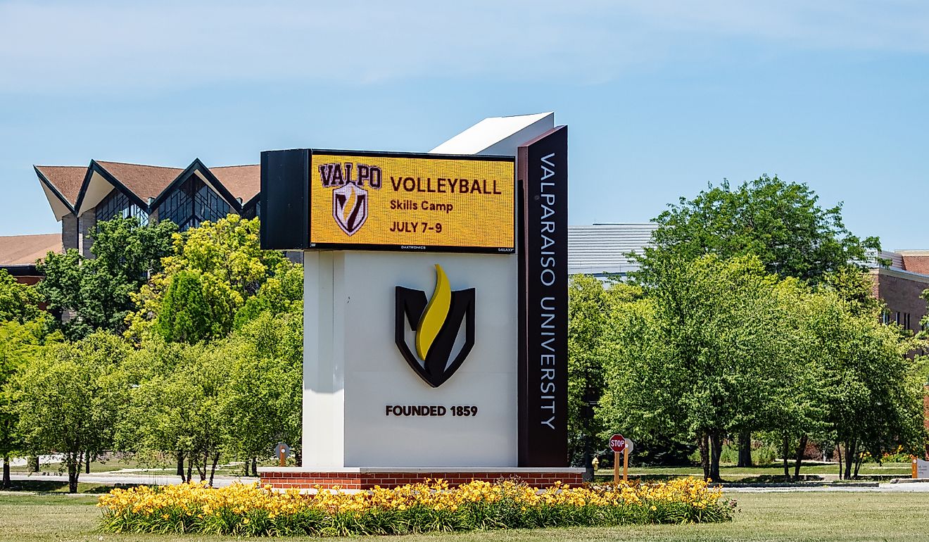  Valparaiso University sign. Editorial credit: KK Stock / Shutterstock.com