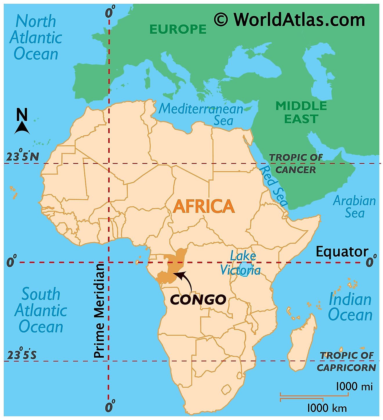 Map showing location of Congo in the world.