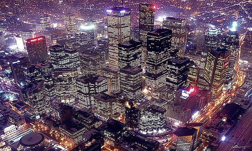 A view of downtown Toronto, regarded as the financial capital of Canada from the CN Tower.