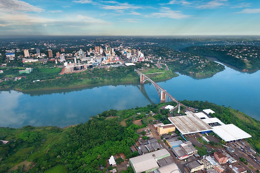 An aerial view of the Brazilian and Paraguayan border. 