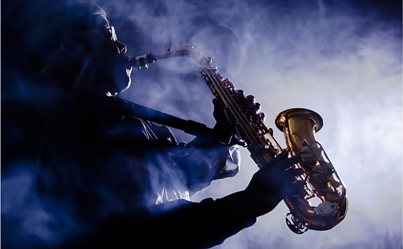 Jazz musician playing the saxophone.