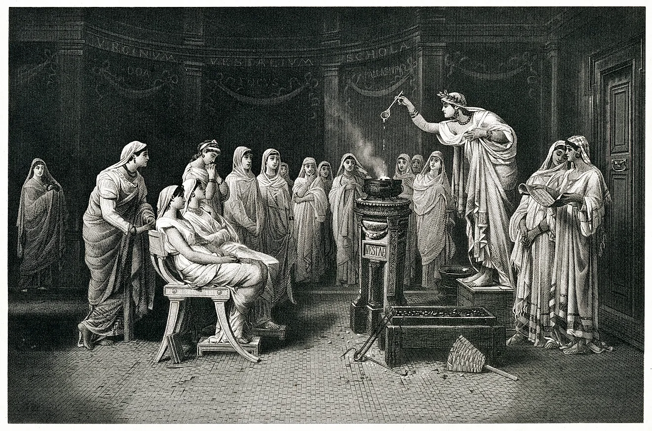 Engraving From 1882 Featuring The Vestal Virgins Of Ancient Rome.