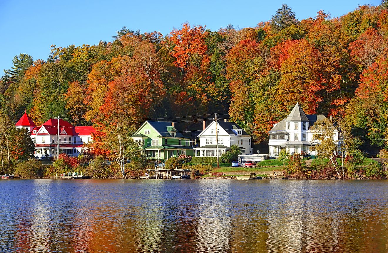 Autumnal reflection in Saranac Lake, located in the Adirondack Mountains of New York.