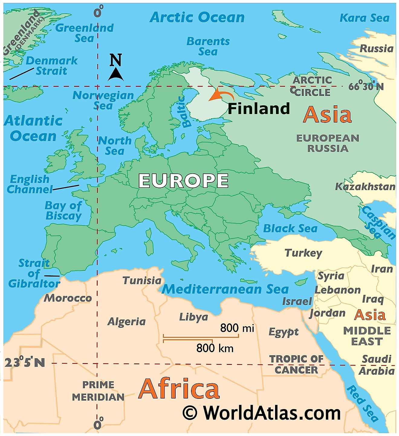 Map showing location of Finland in the world.