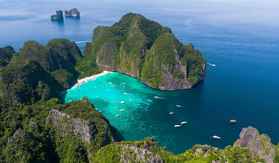 Maya Bay in the Phi Phi islands of Thailand.