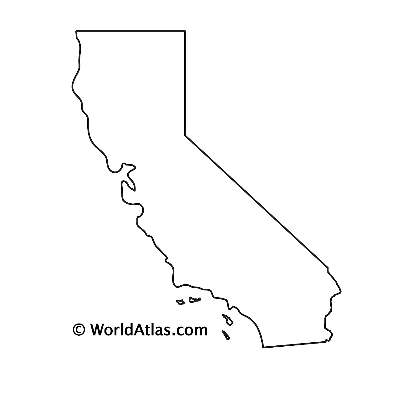 Mapa de contorno en blanco de California