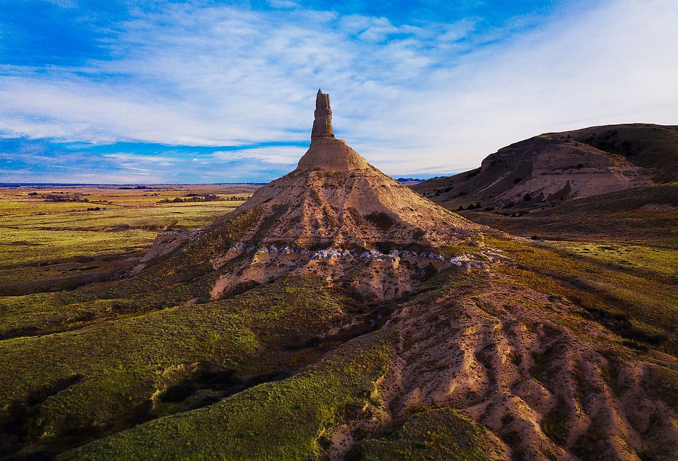 A rare and breathtaking view of the historic Chimney Rock near Bayard, Nebraska.