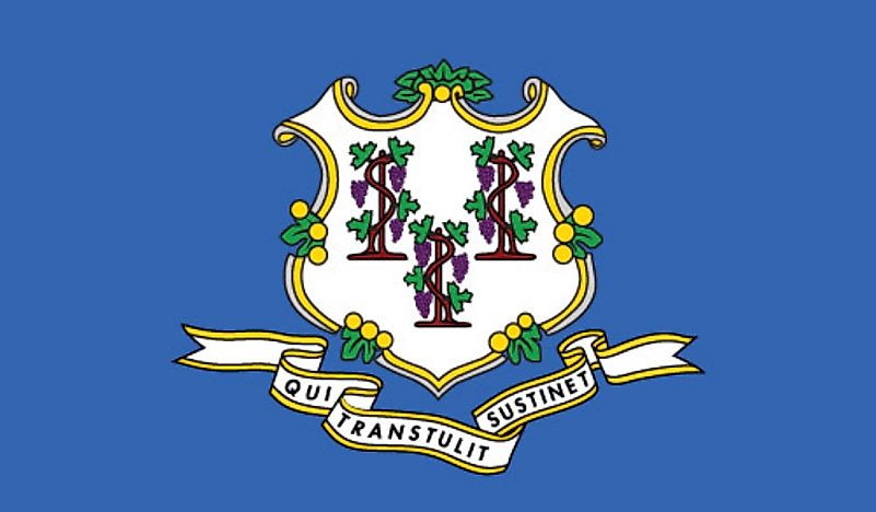 Connecticut's flag displaying the state's motto. 
