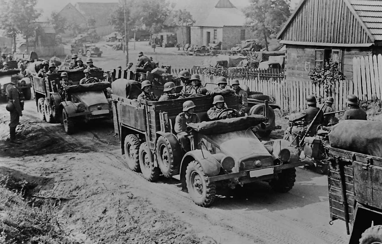 German soldiers invade Poland in armored and motorized divisions in Sept. 1939. It was the beginning of World War 2. in Europe. Image credit: Everett Historical/Shutterstock.com