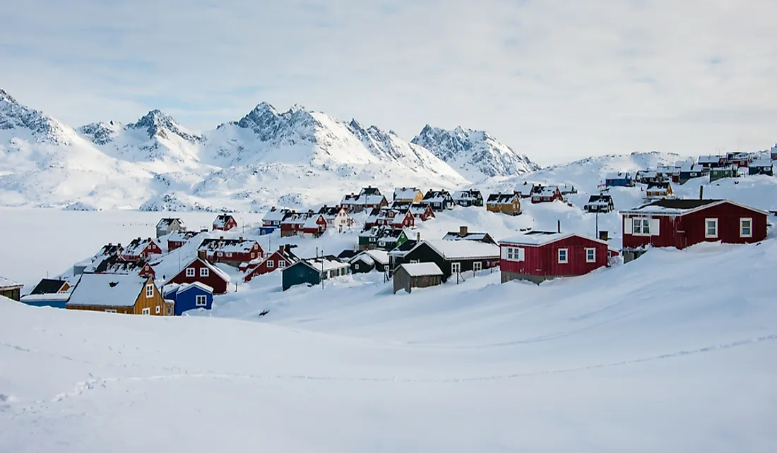 The town of Tasiilaq in East Greenland during the winter.