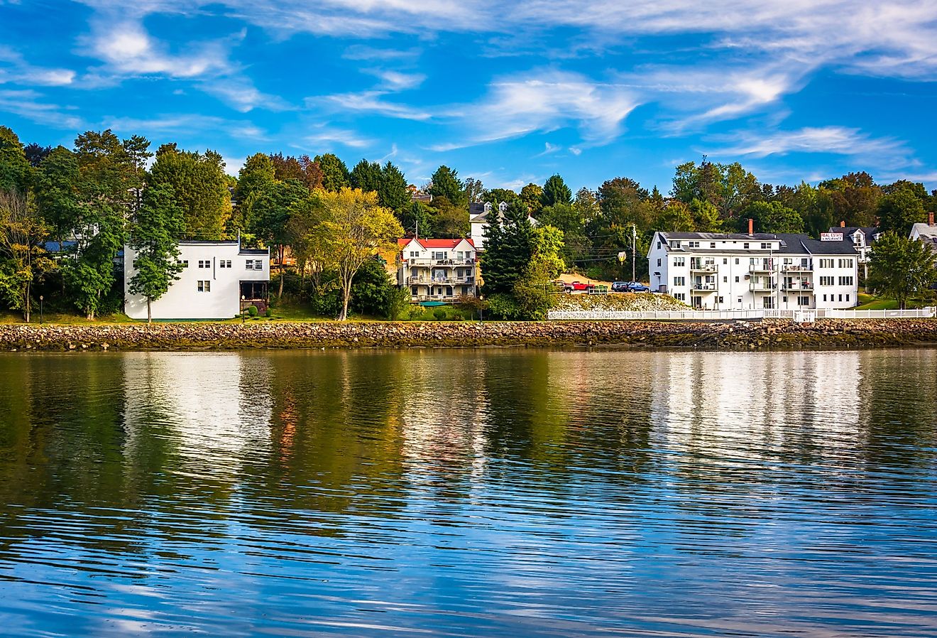 Houses along the Penobscot River in Bucksport, Maine.