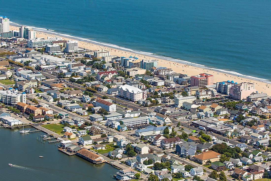 Aerial view of Ocean City Beach, Maryland. 