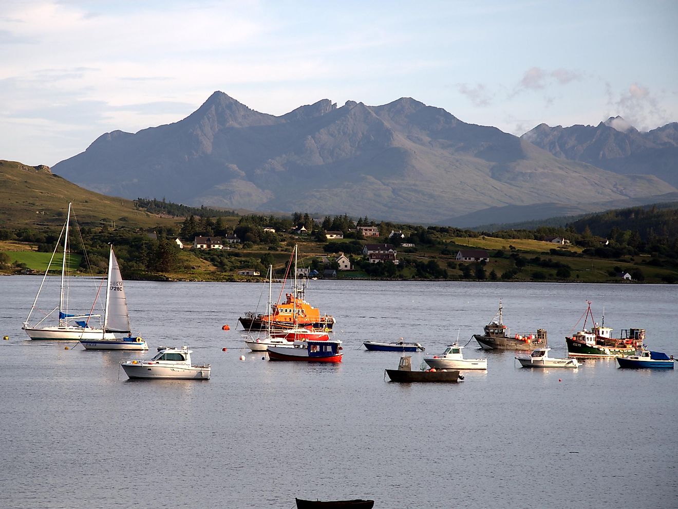 The North Cuillin ridge from Portree, the largest town in Skye, an island in the Inner Hebrides of Scotland.