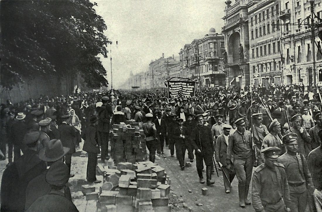 A Bolshevik parade in St. Petersburg, 1917. 