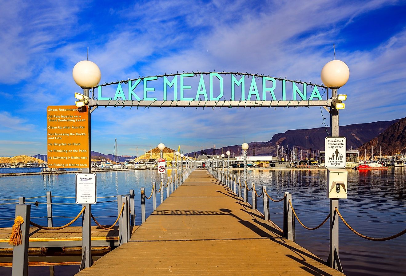 Entrance to Lake Mead Marina of Lake Mead National Recreation Area in Boulder City, Nevada. Image credit Nadia Yong via Shutterstock.