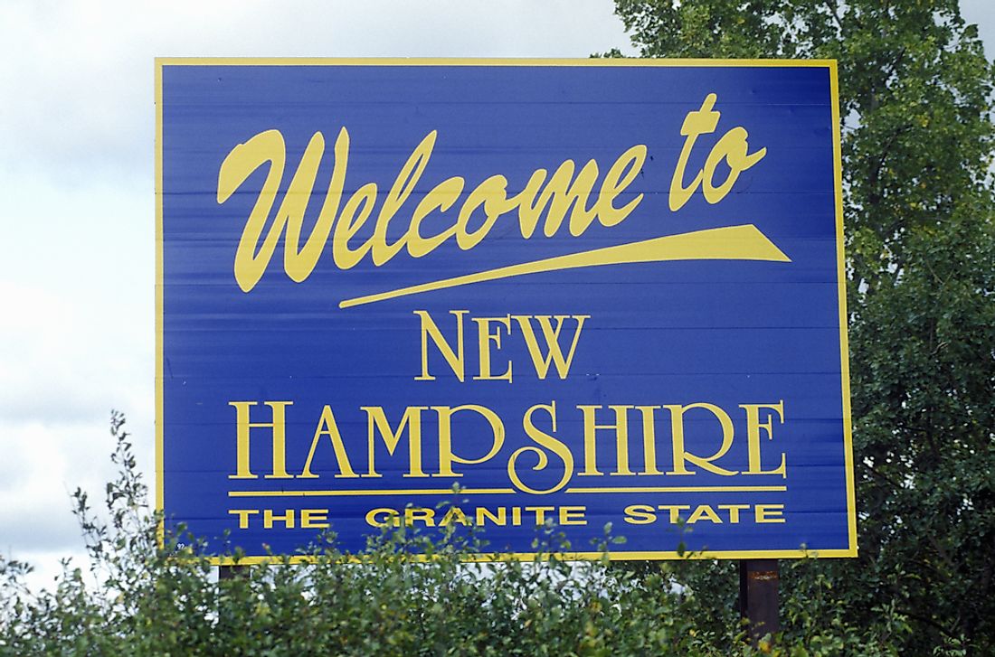 "Welcome to New Hampshire" sign. 