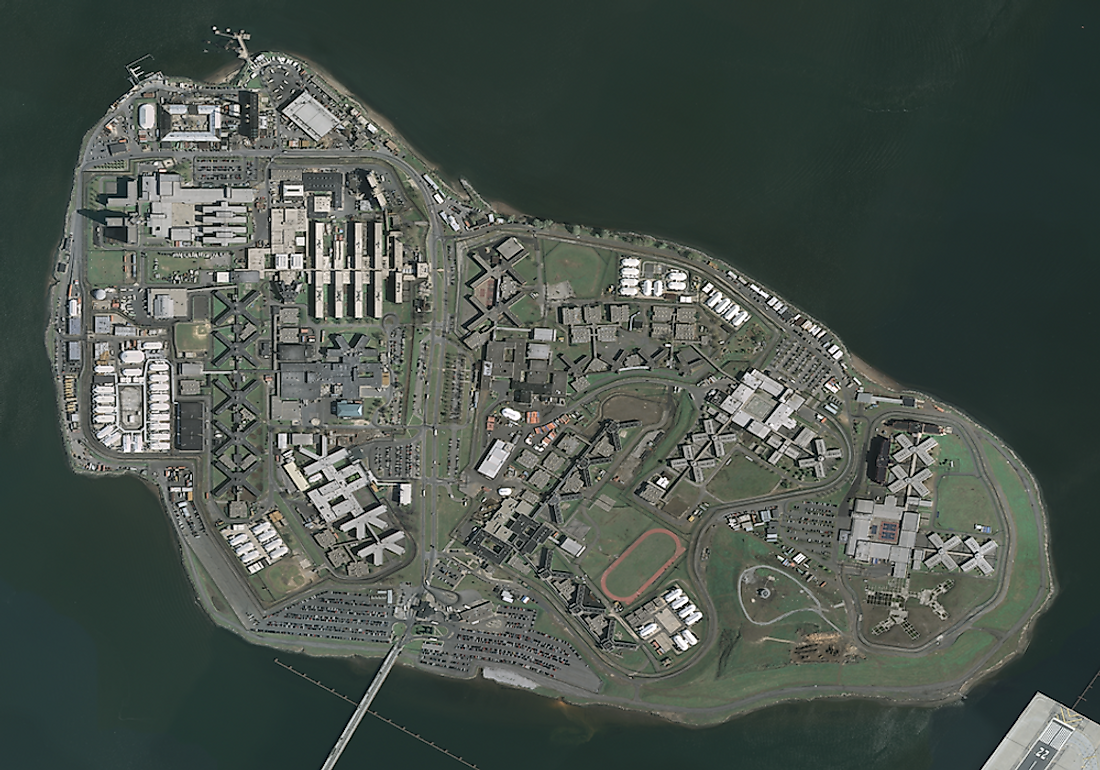 An aerial view of the penal facilities at the Rikers Island.