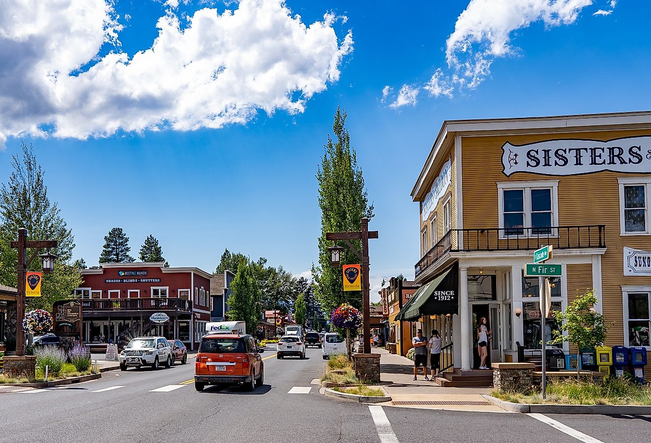 The main street in downtown, Sisters, Oregon in the summer. Image credit Bob Pool via Shutterstock