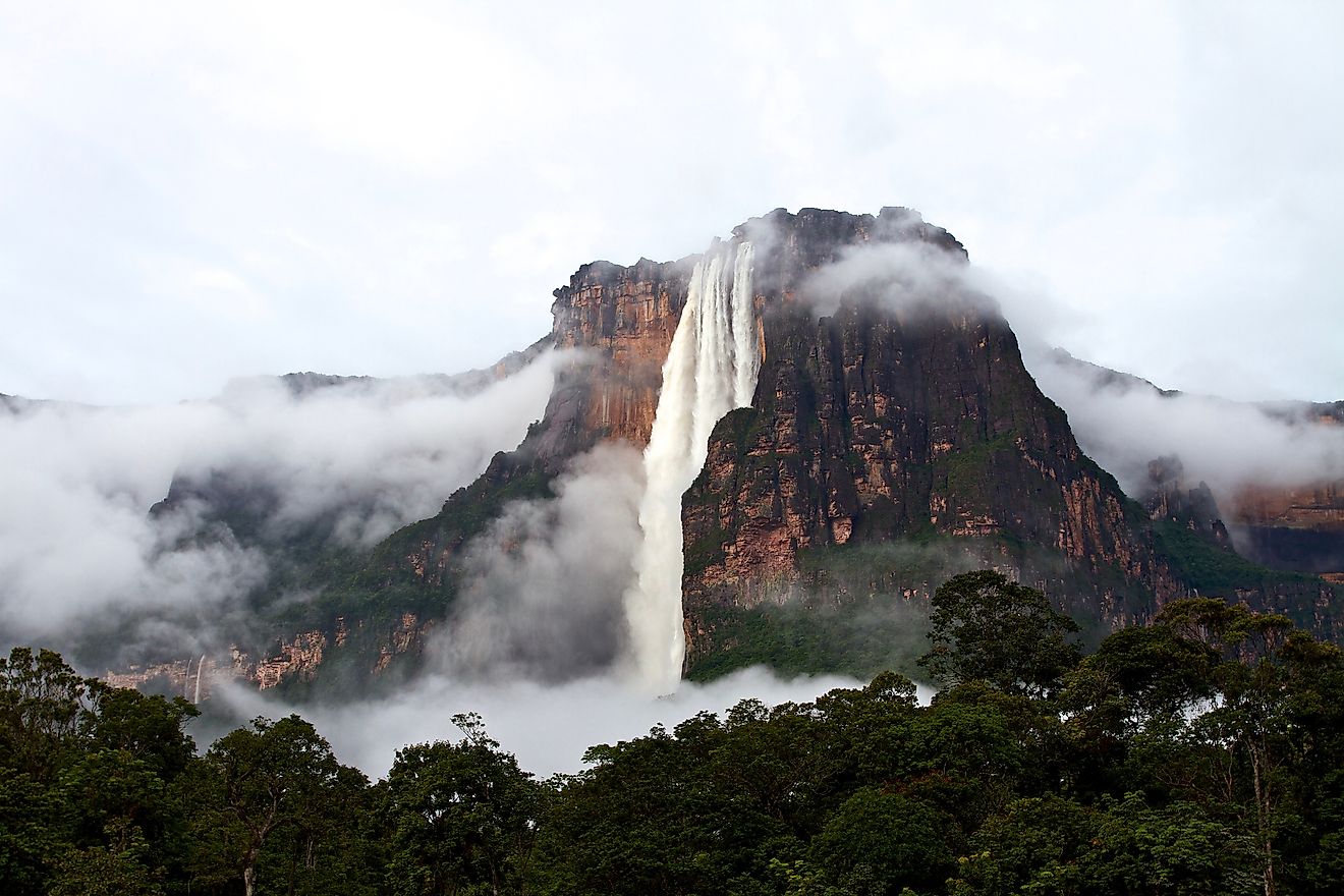 Salto Angel waterfall after a rainy night. The Salto Angel is the highest waterfall in the word with 979 meter. Canaima, Venezuela. Image credit: Claudio Soldi/Shutterstock.com