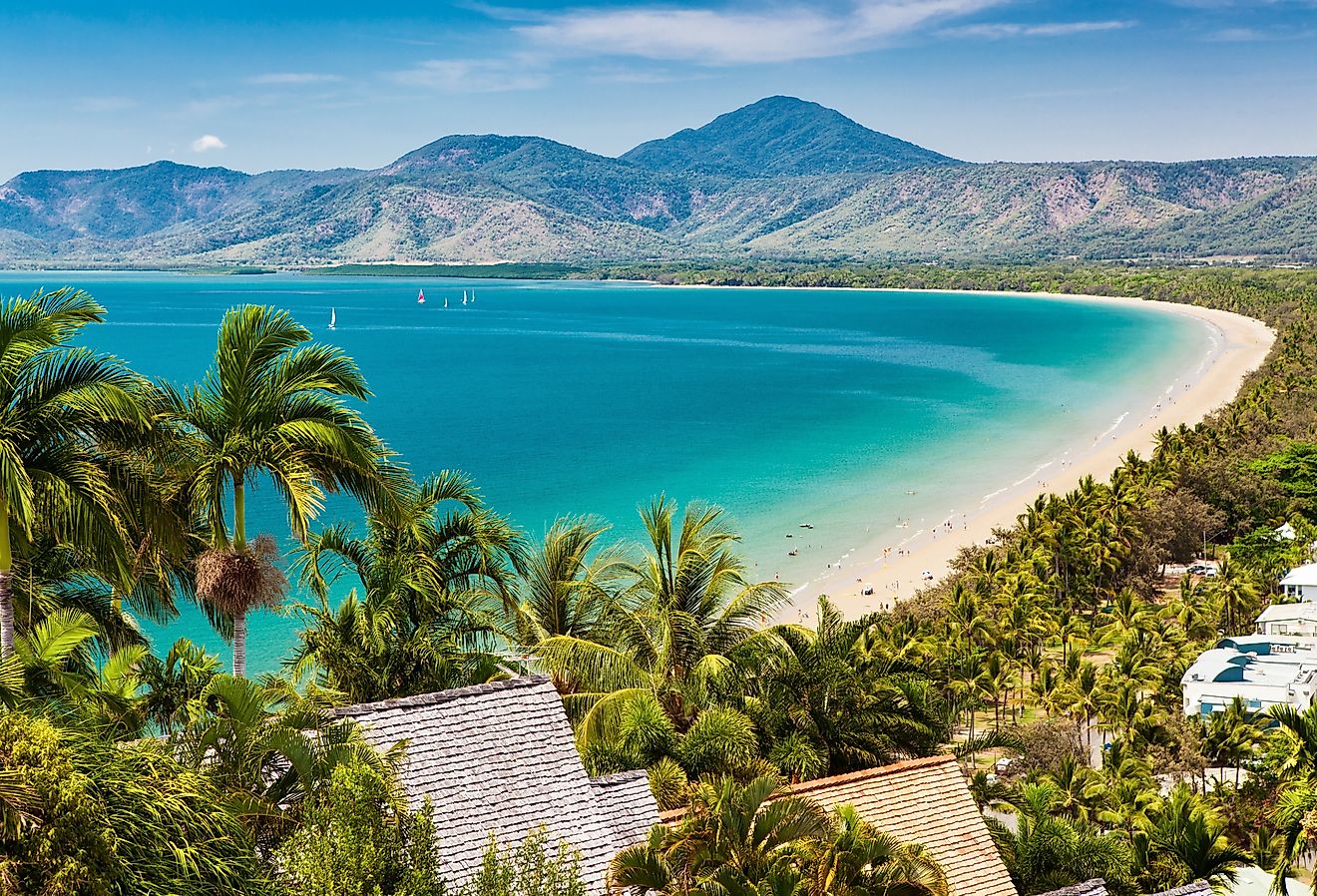 Port Douglas beach and ocean on sunny day, Queensland, Australia.