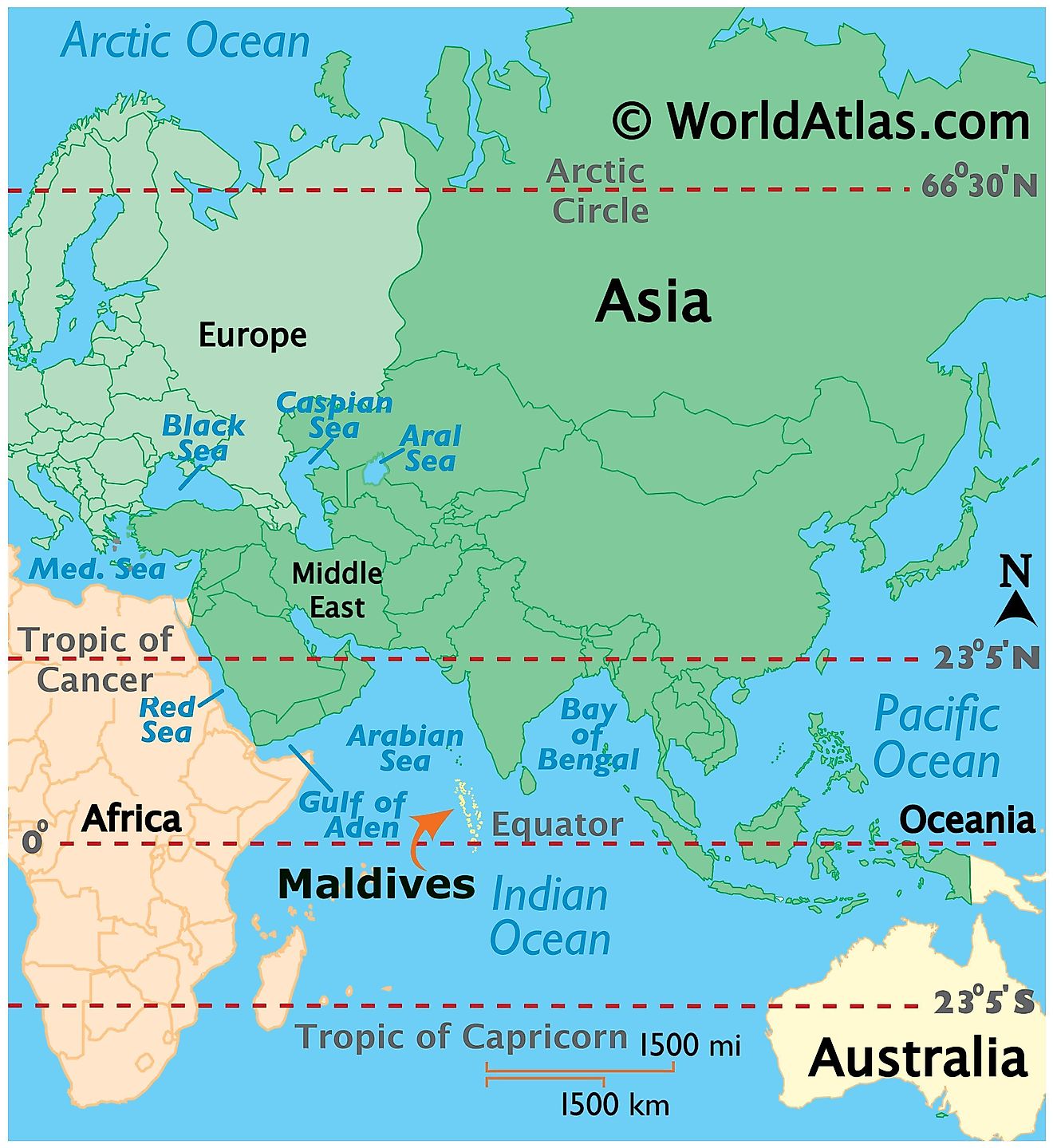 Map showing location of Maldives in the world.