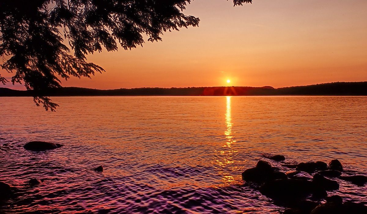 Sunset over Cranberry Lake in the Adirondack Mountains.