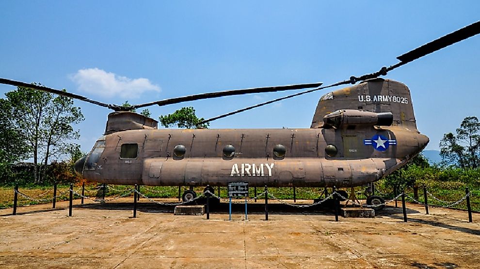 Today, the site of the Battle of Khe Sanh is a combat musuem, with displays of items, such as this U.S. Army Chinook helicopter, used in combat there.