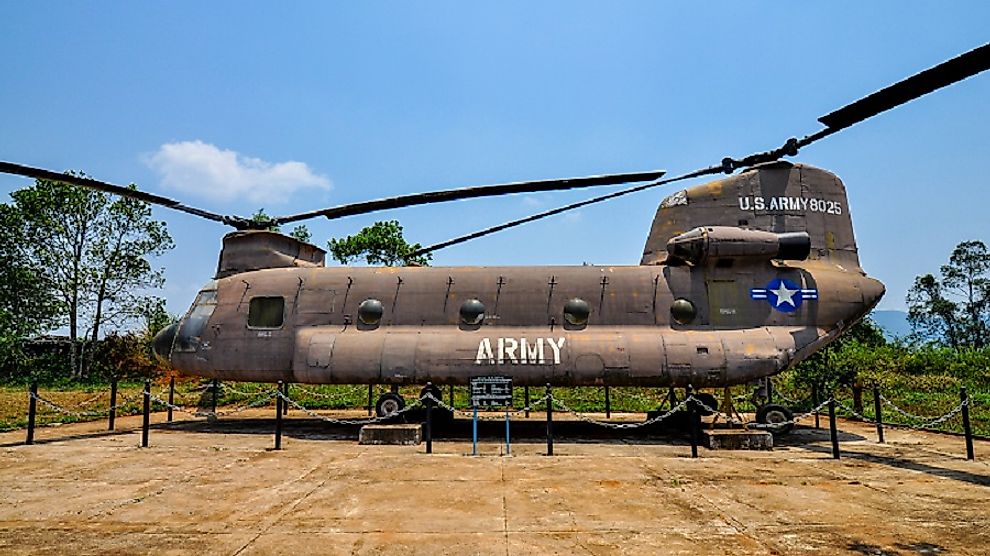 Today, the site of the Battle of Khe Sanh is a combat musuem, with displays of items, such as this U.S. Army Chinook helicopter, used in combat there.