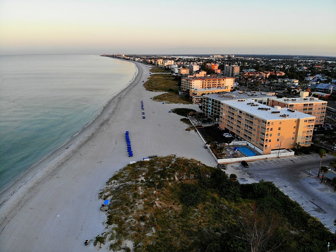The aerial view of the beach and waterfront resorts hotel at Madeira Beach. Editorial credit: Khairil Azhar Junos / Shutterstock.com