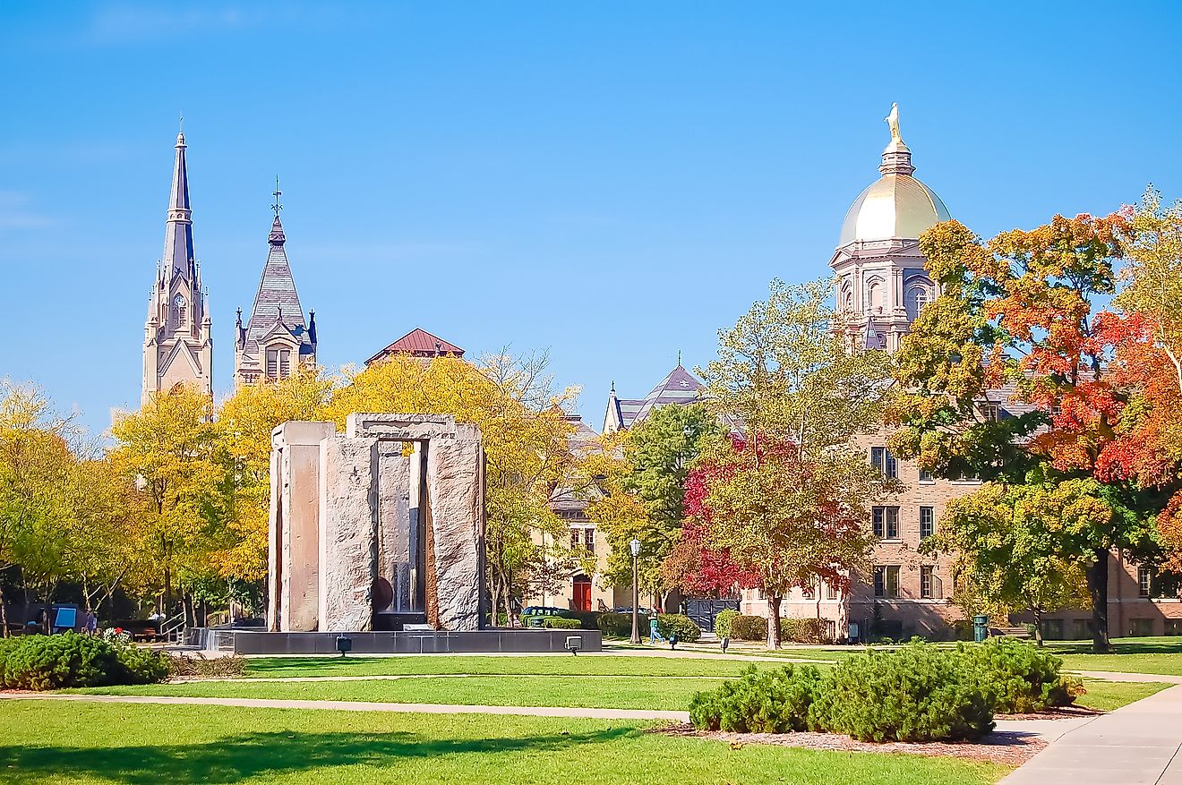 Beautiful view of the central campus of the University of Notre Dame