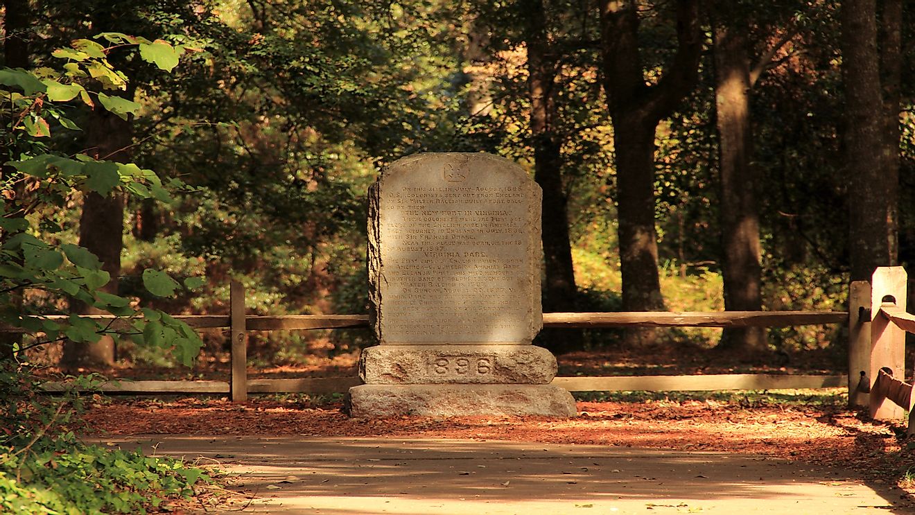 Virginia Dare Monument at the Fort Raleigh National Historic Site on Roanoke Island, North Carolina.