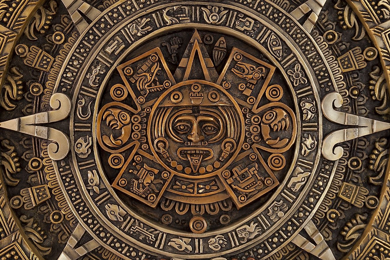 Close view of the ancient Aztec calendar.