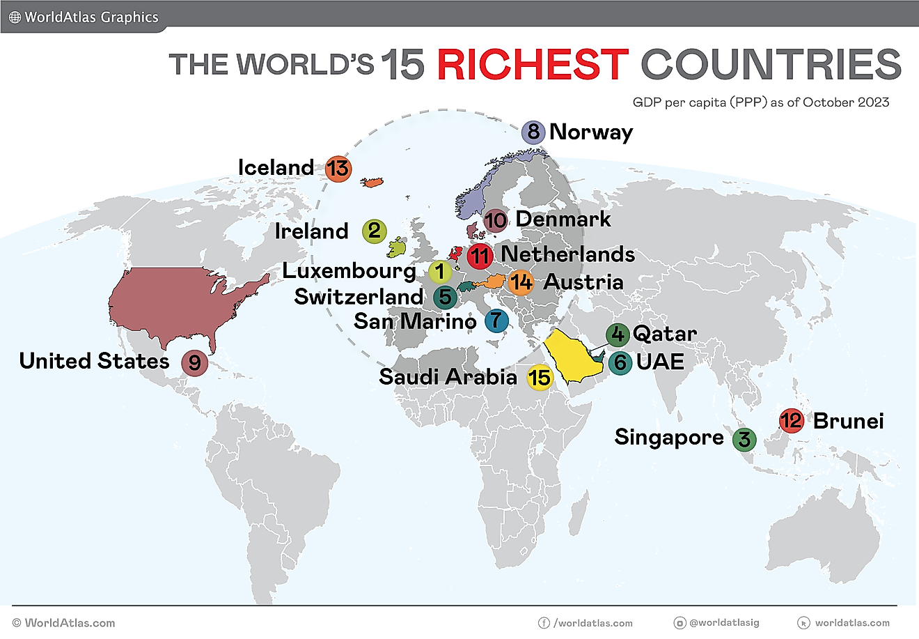 Map of the richest countries in the world