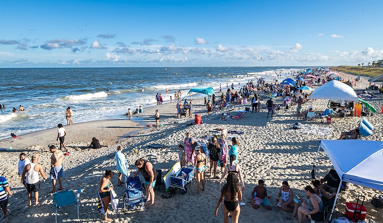 Crowds of people on the beach in Tybee Island, Georgia. Editorial credit: Davslens - davslens.com / Shutterstock.com