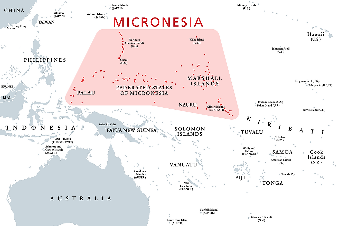 A map showing the location of Micronesia and the neighboring regions.